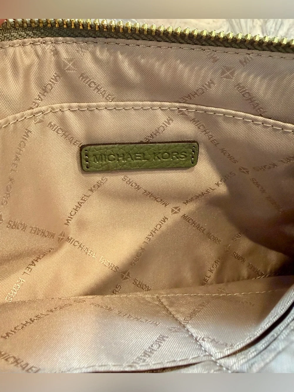 Michael Kors Olive Green Pebbled Leather Large Wristlet Clutch